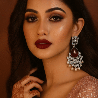 Floral American diamond with red stone Dangler