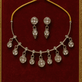 Elegance Polki Style Gold Plated hasli Necklace Mini Drop Earrings Jewellery Set