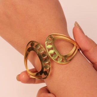 Two-Tone Gold Plated Geometric Open Cuff Bracelet for Women