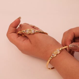 Women's Traditional Design Gold-Plated Adjustable Bracelet Bangles Set of 2