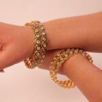 gold-plated bangles embellished with white, green and red beads Set of 4