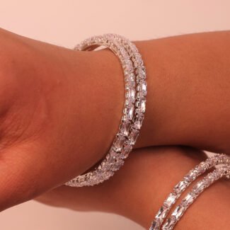 American Diamond Bangles for Women Silver Plated 4 PCs High Grade Authentic White AD Jewellery Bangles Set for Women and Girls
