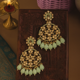 GOLD PLATED HANDCRAFTED CHANDBALI EARRING (TURQUOISE)