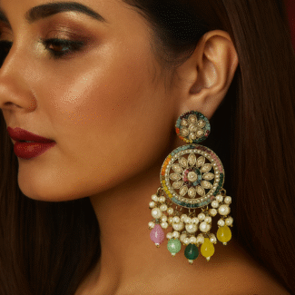 Kundan and Beads Dangler Earrings, Multicolour, Traditional Indian Style