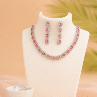 Ruby red American Diamond Necklace Set with Earrings AD Jewellery Set