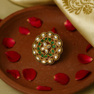 Heritage Green Kundan Statement Ring