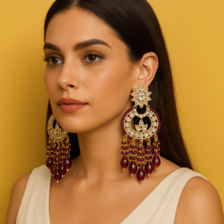 Elegant Kundan & Ruby Beaded Chandbali Earrings