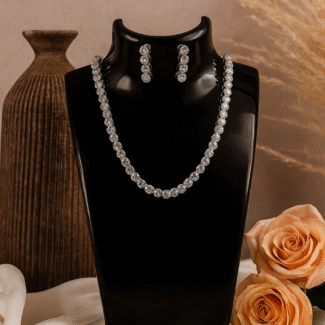Elegant Diamond Tennis Necklace & Earrings Set