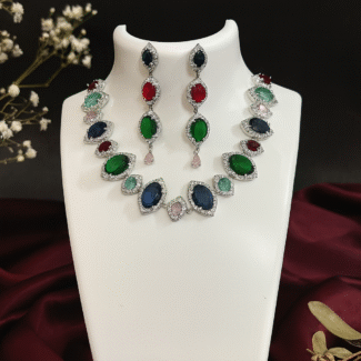 Elegant Multicolor Gemstone Necklace & Earrings Set