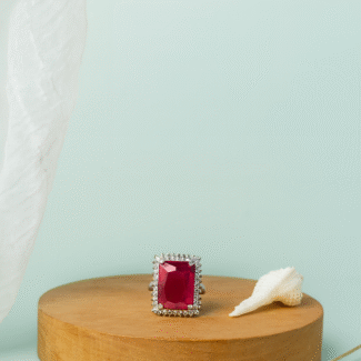 Emerald-Cut Ruby Halo Ring