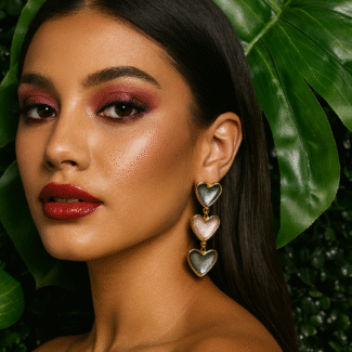 Elegant Triple Heart Dangle Earrings – Black, Pearl & Blush