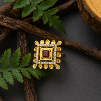Royal Ruby Square Gold Ring with Diamond Accents