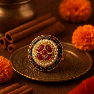 Ethnic Red Meenakari Pearl Statement Ring