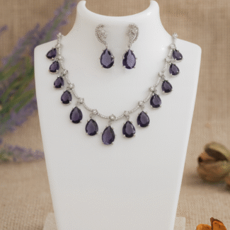 Elegant Purple Teardrop Necklace & Earring Set