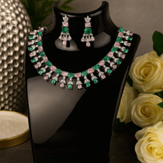 Emerald & Pink Stone Bridal Necklace Set