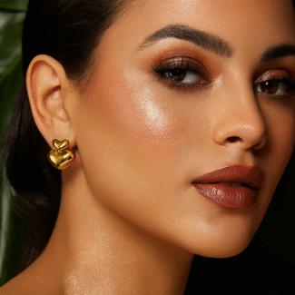 Gold Double Heart Statement Earrings