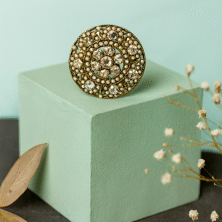Antique Gold-Plated Pearl & Stone Studded Cocktail Ring