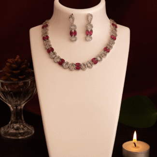 Elegant Ruby Sparkle Necklace & Earring Set