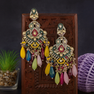 Multicolor Kundan & Beaded Chandbali Earrings – Statement Ethnic Jewellery