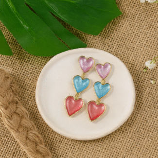 Enamel Heart Cascade Earrings