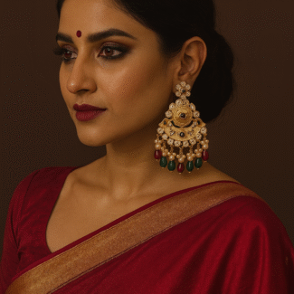Traditional Kundan and Pearl Chandbali Earrings