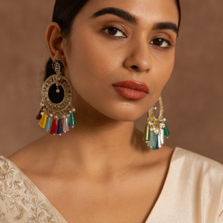 Multicolor Kundan & Pearl Chandbali Earrings