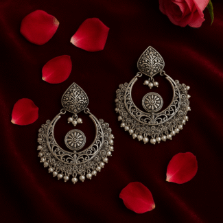 Oxidized Silver Statement Earrings with Pearl Detailing