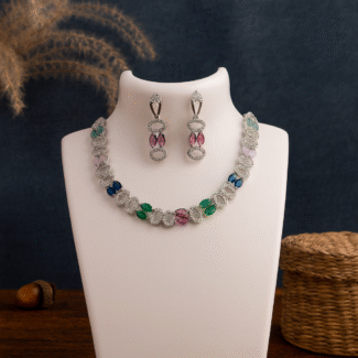Elegant Multicolour Stone Necklace & Earrings Set