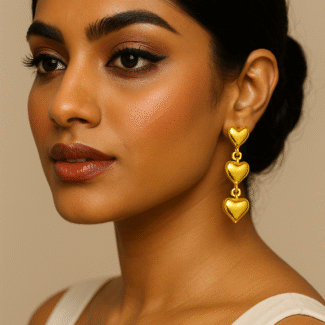 Gold Heart Drop Earrings – Triple Charm Design