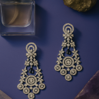 Luxury Diamond Chandelier Earrings with Blue Gemstone Accent