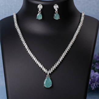 Elegant Turquoise Gemstone Necklace & Earring Set with Diamond Accents