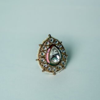 Royal Teardrop Kundan Ring with Pearl Detailing