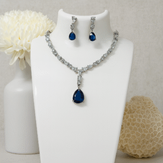 Elegant Sapphire Blue Necklace & Earring Set