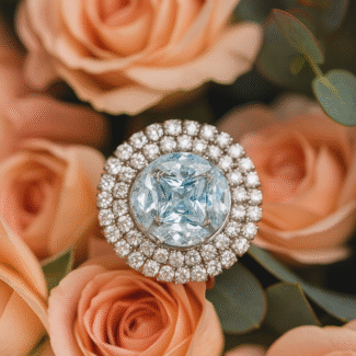 Icy Blue Halo Statement Ring