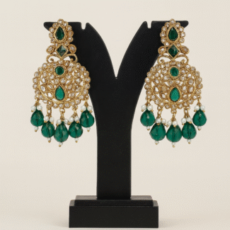 Regal Green & Gold Kundan Statement Earrings