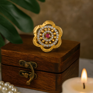 Elegant Gold Floral Ring with Ruby Center